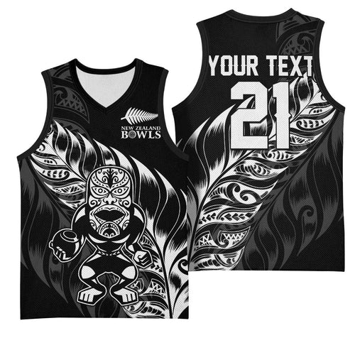 New Zealand Lawn Bowls Custom Basketball Jersey Black Maori Warrior Tribal Silver Fern - Aussie Hoodie