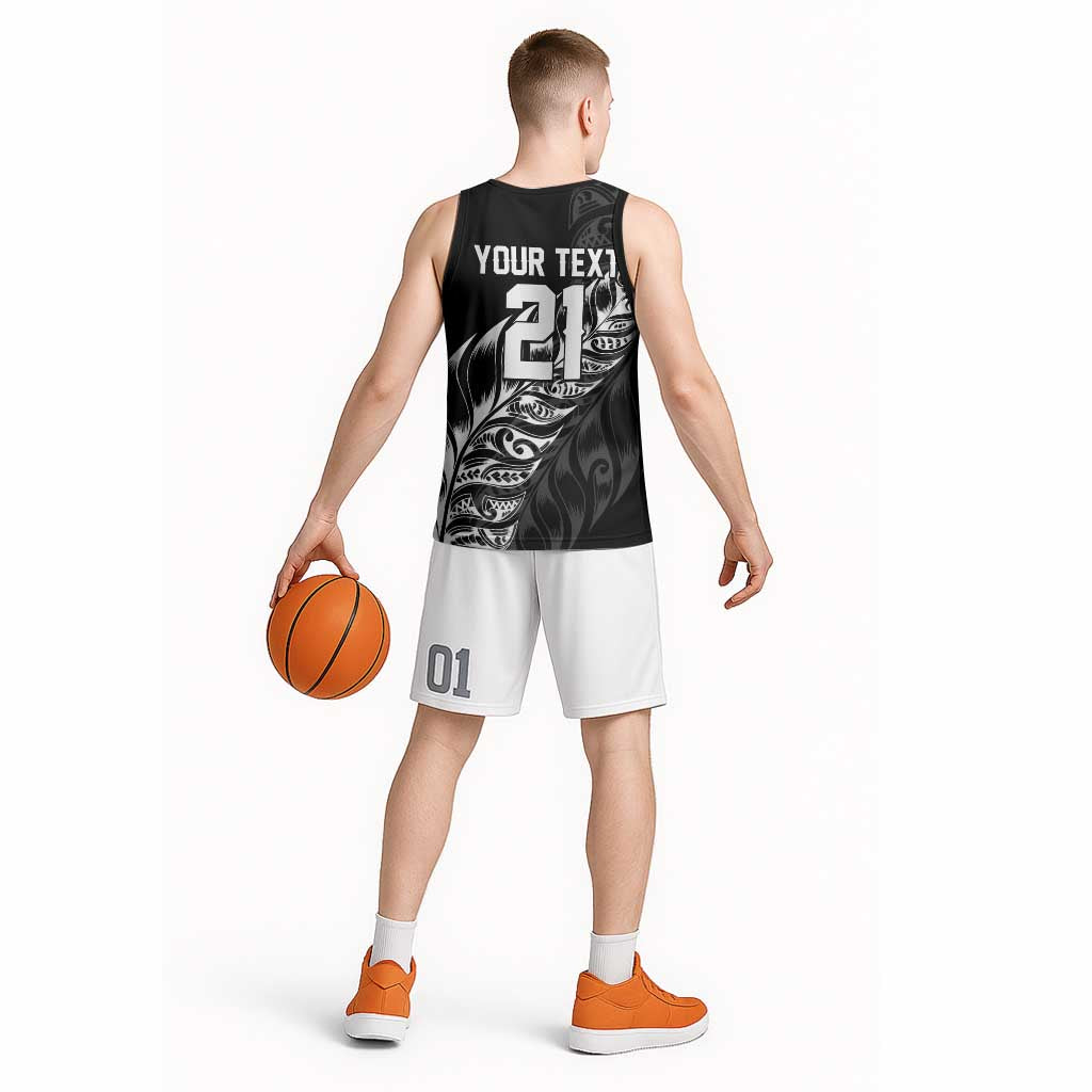 New Zealand Lawn Bowls Custom Basketball Jersey Black Maori Warrior Tribal Silver Fern - Aussie Hoodie