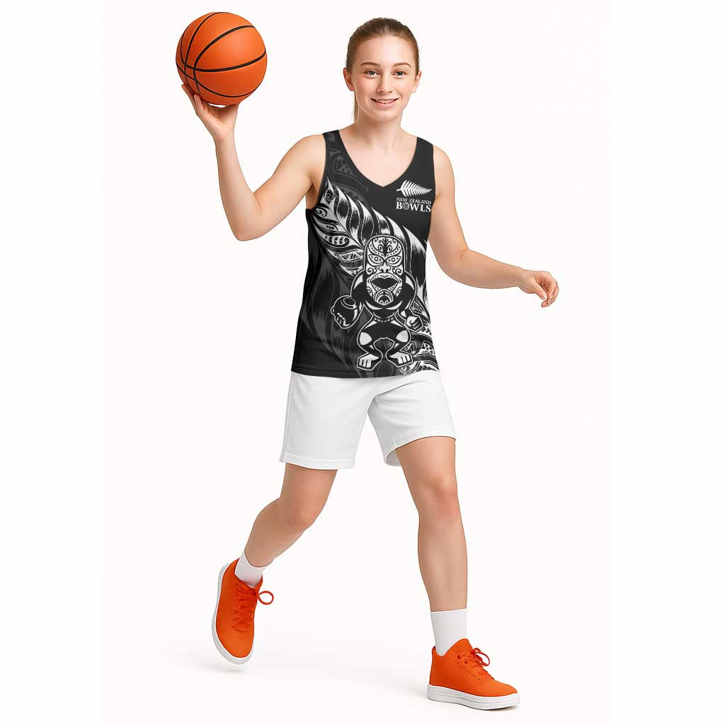 New Zealand Lawn Bowls Custom Basketball Jersey Black Maori Warrior Tribal Silver Fern - Aussie Hoodie