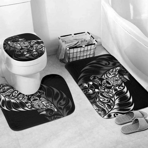 New Zealand Lawn Bowls Bathroom Set Black Maori Warrior Tribal Silver Fern - Aussie Hoodie