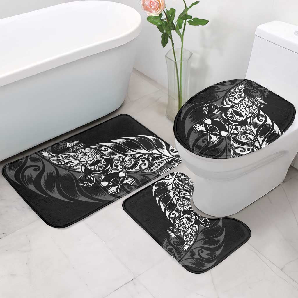 New Zealand Lawn Bowls Bathroom Set Black Maori Warrior Tribal Silver Fern - Aussie Hoodie