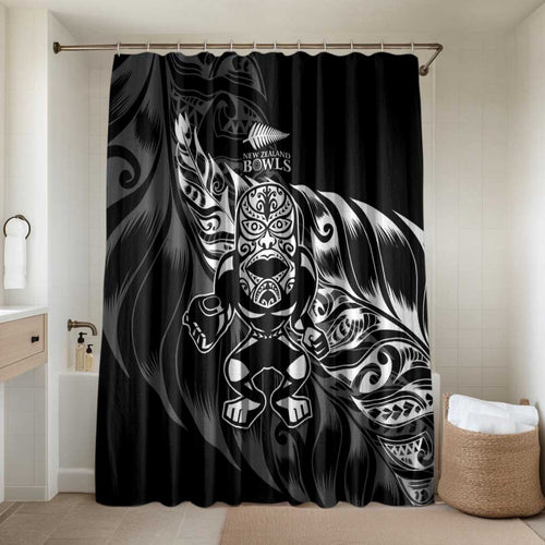 New Zealand Lawn Bowls Bathroom Set Black Maori Warrior Tribal Silver Fern - Aussie Hoodie