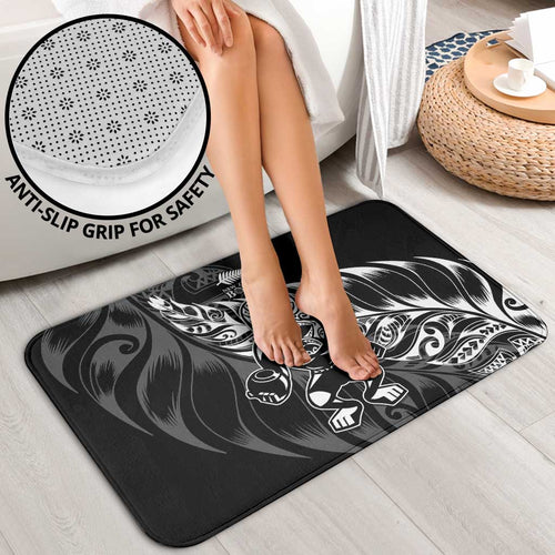 New Zealand Lawn Bowls Bathroom Set Black Maori Warrior Tribal Silver Fern - Aussie Hoodie