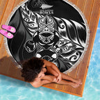 New Zealand Lawn Bowls Beach Blanket Black Maori Warrior Tribal Silver Fern - Aussie Hoodie