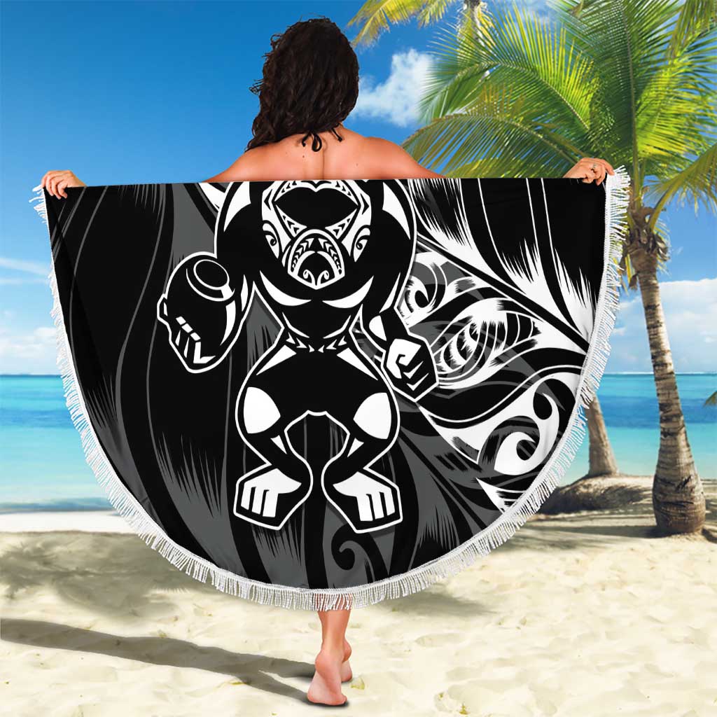 New Zealand Lawn Bowls Beach Blanket Black Maori Warrior Tribal Silver Fern - Aussie Hoodie
