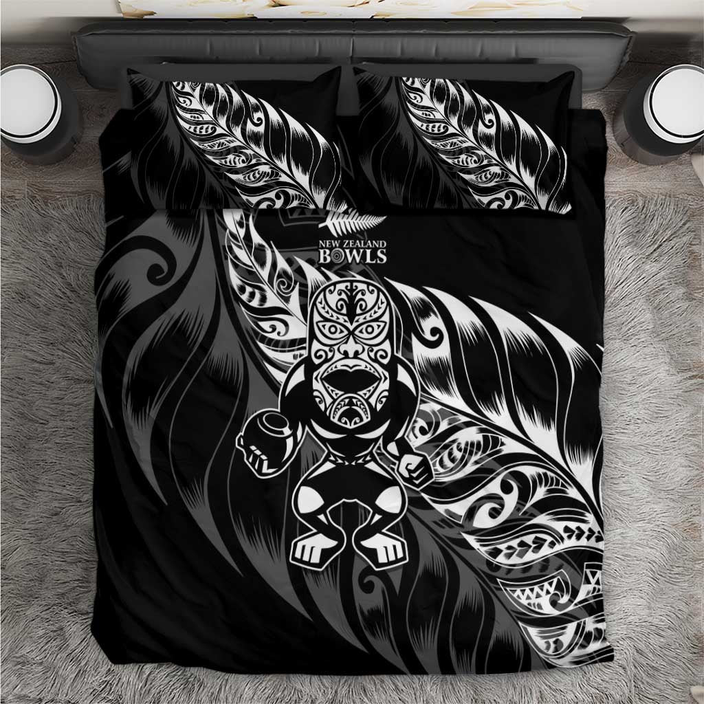 New Zealand Lawn Bowls Bedding Set Black Maori Warrior Tribal Silver Fern - Aussie Hoodie