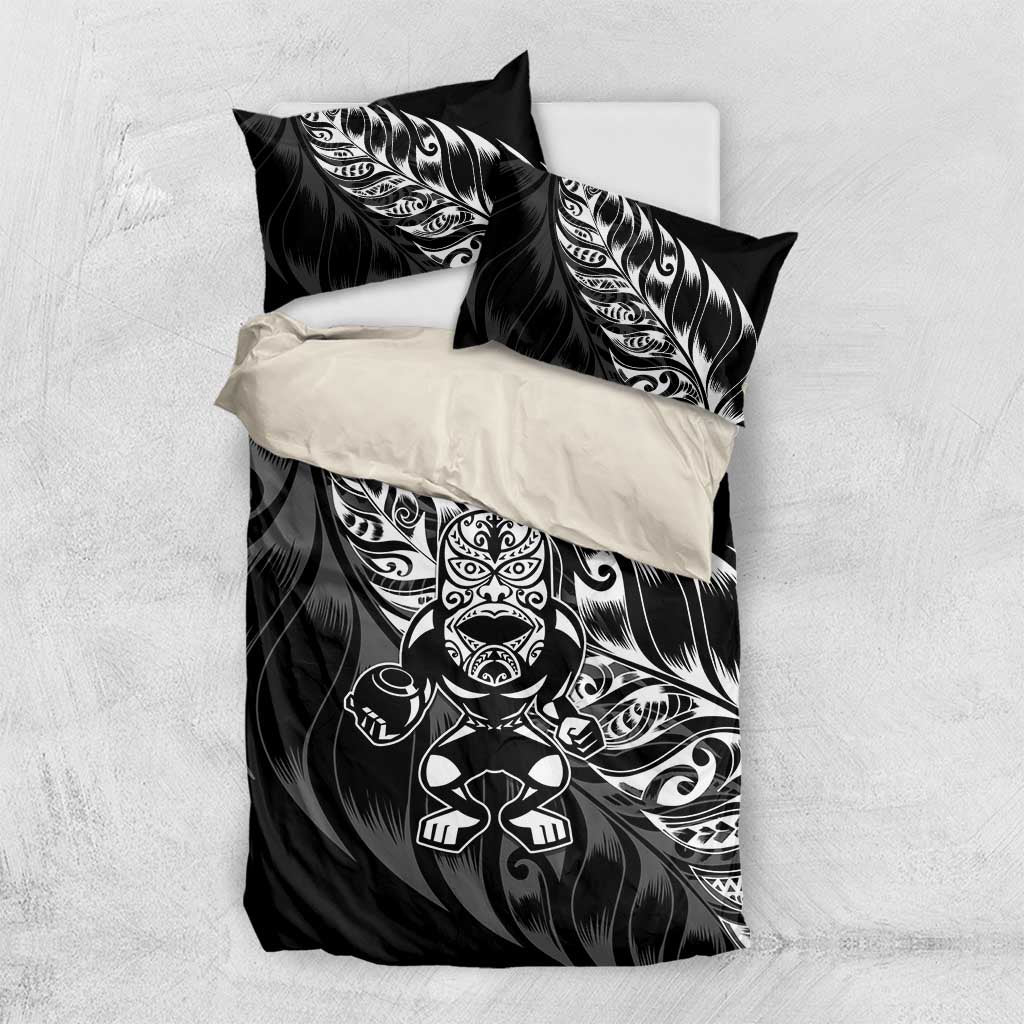 New Zealand Lawn Bowls Bedding Set Black Maori Warrior Tribal Silver Fern - Aussie Hoodie