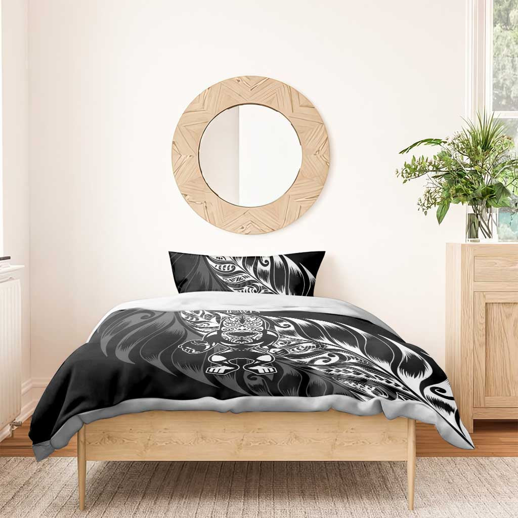 New Zealand Lawn Bowls Bedding Set Black Maori Warrior Tribal Silver Fern - Aussie Hoodie