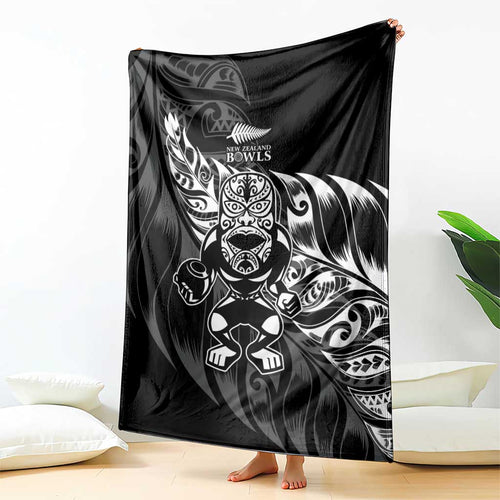 New Zealand Lawn Bowls Blanket Black Maori Warrior Tribal Silver Fern - Aussie Hoodie