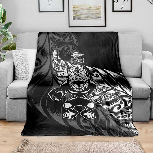 New Zealand Lawn Bowls Blanket Black Maori Warrior Tribal Silver Fern - Aussie Hoodie