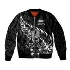 New Zealand Lawn Bowls Custom Bomber Jacket Black Maori Warrior Tribal Silver Fern - Aussie Hoodie