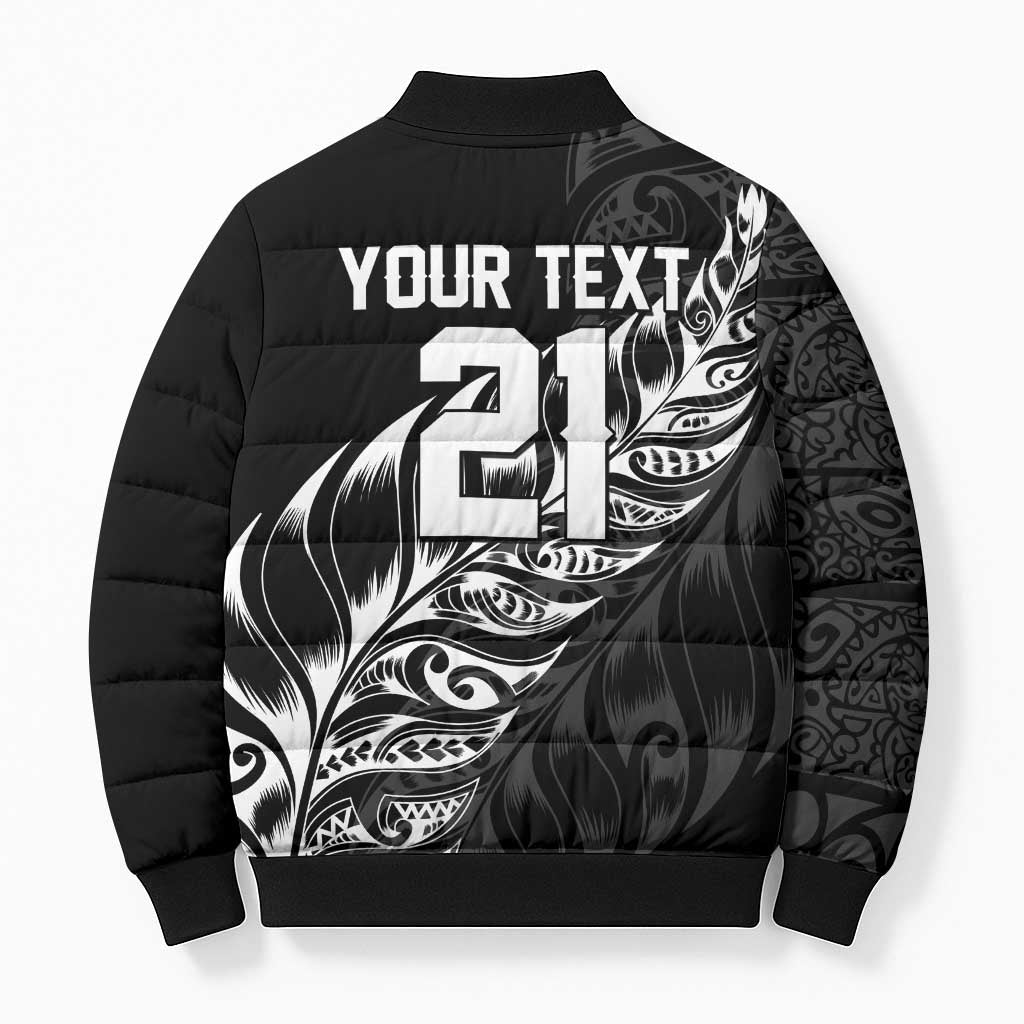 New Zealand Lawn Bowls Custom Bomber Puffer Jacket Black Maori Warrior Tribal Silver Fern - Aussie Hoodie