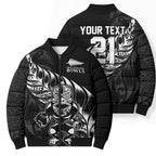 New Zealand Lawn Bowls Custom Bomber Puffer Jacket Black Maori Warrior Tribal Silver Fern - Aussie Hoodie