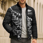 New Zealand Lawn Bowls Custom Bomber Puffer Jacket Black Maori Warrior Tribal Silver Fern - Aussie Hoodie