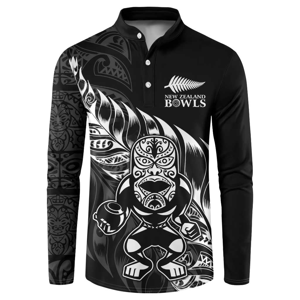 New Zealand Lawn Bowls Custom Button Sweatshirt Black Maori Warrior Tribal Silver Fern - Aussie Hoodie