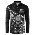 New Zealand Lawn Bowls Custom Button Sweatshirt Black Maori Warrior Tribal Silver Fern - Aussie Hoodie