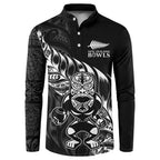 New Zealand Lawn Bowls Custom Button Sweatshirt Black Maori Warrior Tribal Silver Fern - Aussie Hoodie