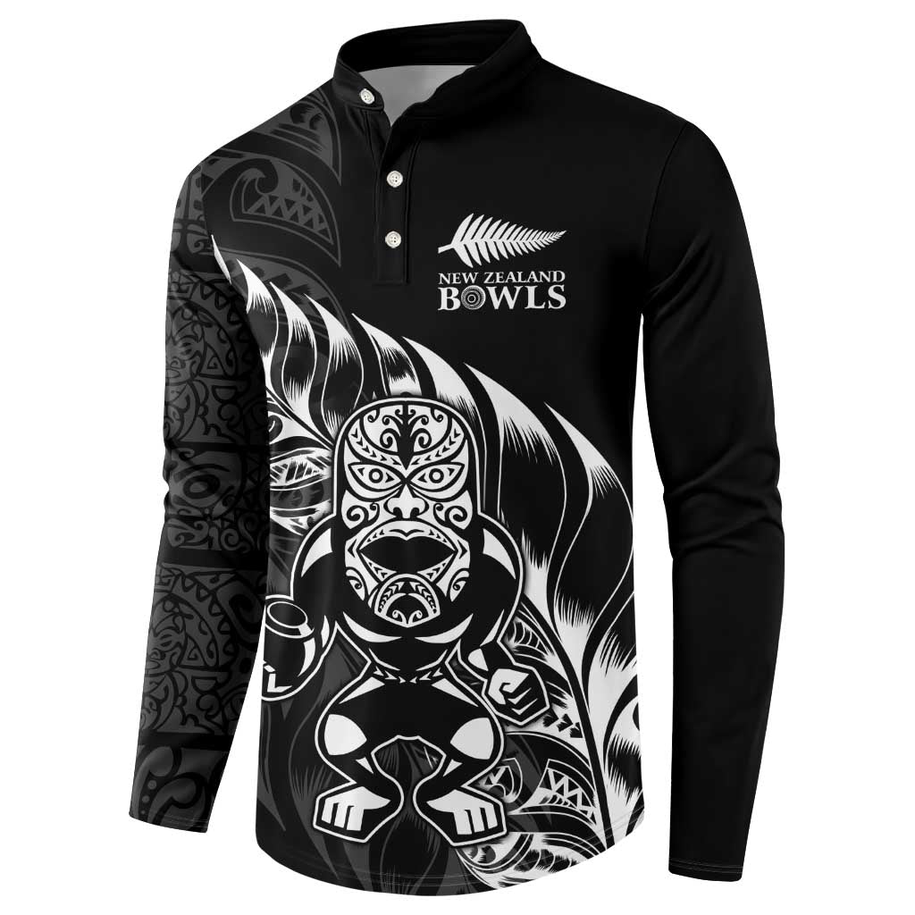 New Zealand Lawn Bowls Custom Button Sweatshirt Black Maori Warrior Tribal Silver Fern - Aussie Hoodie