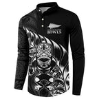 New Zealand Lawn Bowls Custom Button Sweatshirt Black Maori Warrior Tribal Silver Fern - Aussie Hoodie
