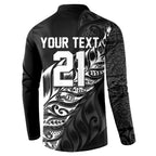 New Zealand Lawn Bowls Custom Button Sweatshirt Black Maori Warrior Tribal Silver Fern - Aussie Hoodie