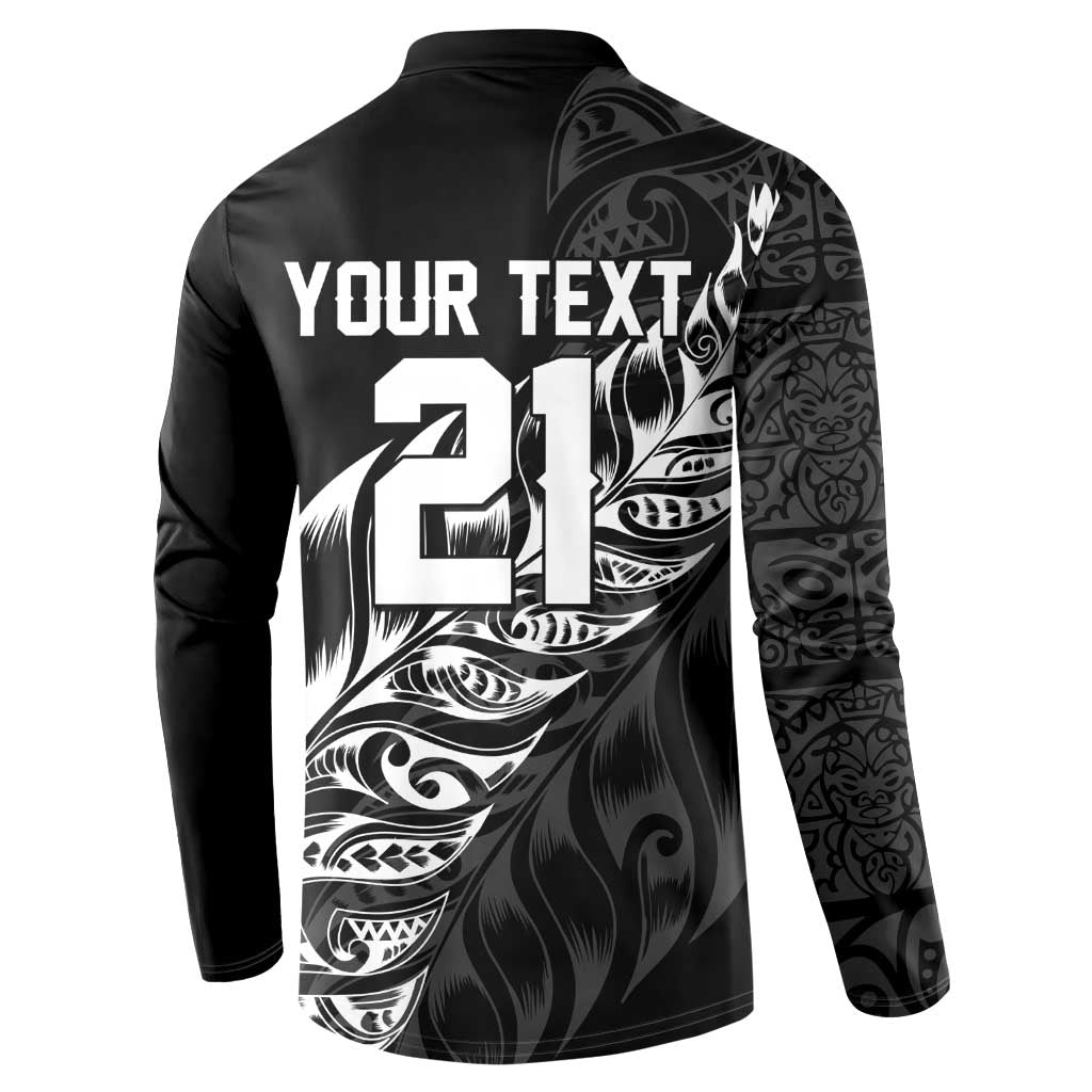 New Zealand Lawn Bowls Custom Button Sweatshirt Black Maori Warrior Tribal Silver Fern - Aussie Hoodie