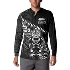 New Zealand Lawn Bowls Custom Button Sweatshirt Black Maori Warrior Tribal Silver Fern - Aussie Hoodie