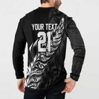 New Zealand Lawn Bowls Custom Button Sweatshirt Black Maori Warrior Tribal Silver Fern - Aussie Hoodie