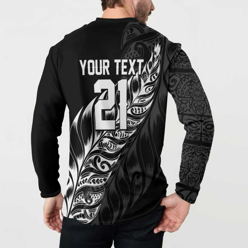 New Zealand Lawn Bowls Custom Button Sweatshirt Black Maori Warrior Tribal Silver Fern - Aussie Hoodie