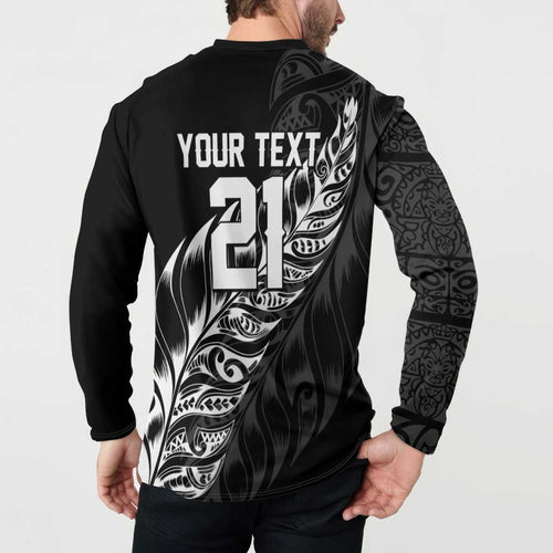 New Zealand Lawn Bowls Custom Button Sweatshirt Black Maori Warrior Tribal Silver Fern - Aussie Hoodie