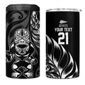 New Zealand Lawn Bowls Custom 4 in 1 Can Cooler Tumbler Black Maori Warrior Tribal Silver Fern - Aussie Hoodie