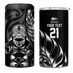 New Zealand Lawn Bowls Custom 4 in 1 Can Cooler Tumbler Black Maori Warrior Tribal Silver Fern - Aussie Hoodie