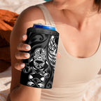 New Zealand Lawn Bowls Custom 4 in 1 Can Cooler Tumbler Black Maori Warrior Tribal Silver Fern - Aussie Hoodie