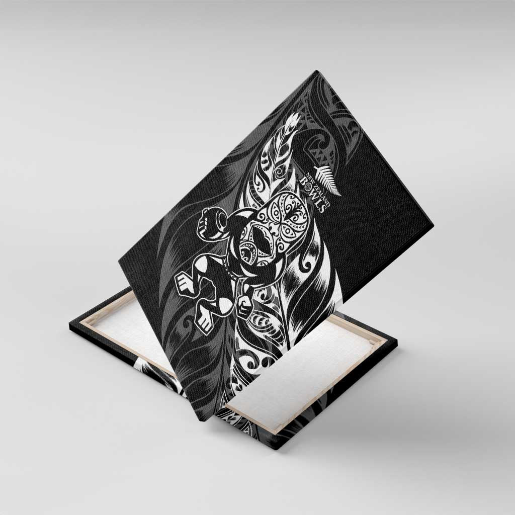 New Zealand Lawn Bowls Canvas Wall Art Black Maori Warrior Tribal Silver Fern - Aussie Hoodie