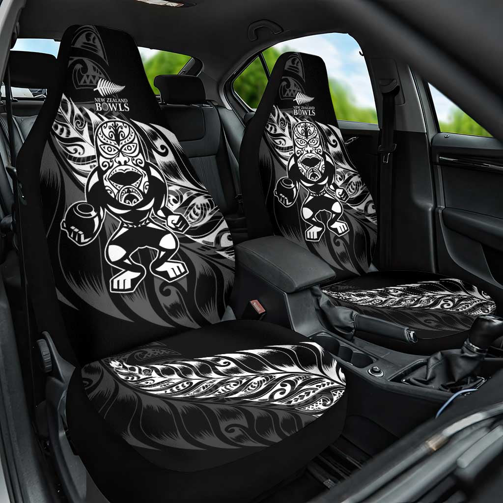 New Zealand Lawn Bowls Car Seat Cover Black Maori Warrior Tribal Silver Fern - Aussie Hoodie