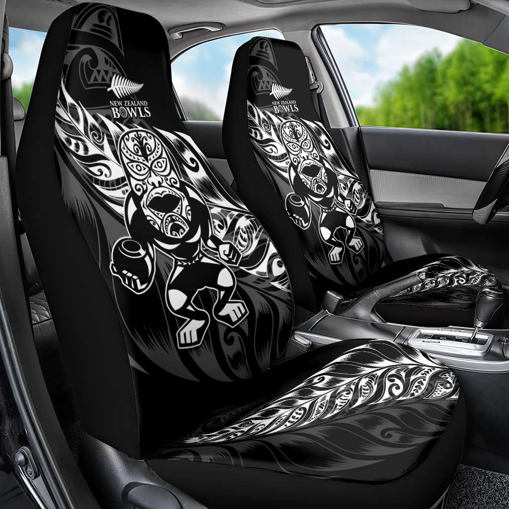 New Zealand Lawn Bowls Car Seat Cover Black Maori Warrior Tribal Silver Fern - Aussie Hoodie