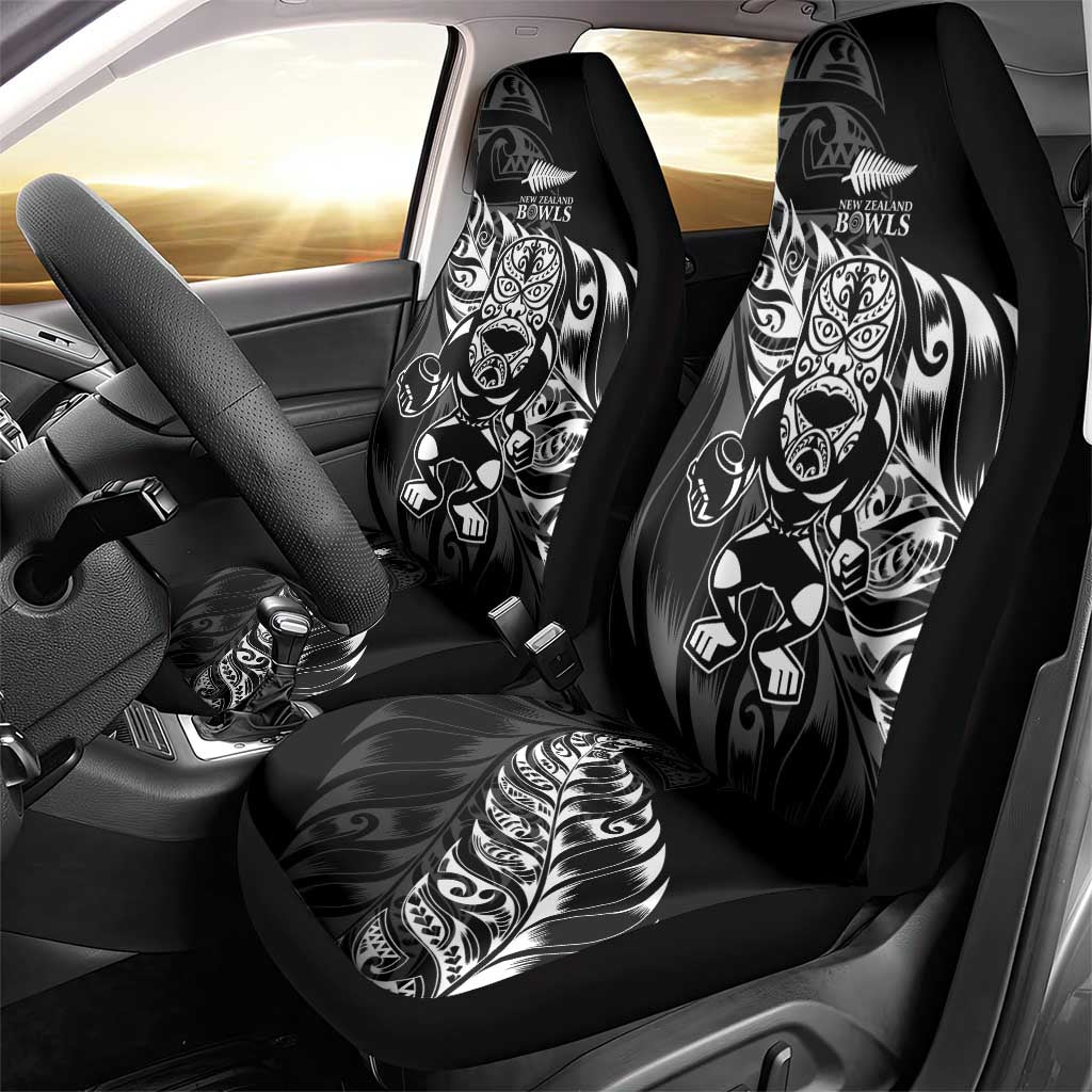 New Zealand Lawn Bowls Car Seat Cover Black Maori Warrior Tribal Silver Fern - Aussie Hoodie