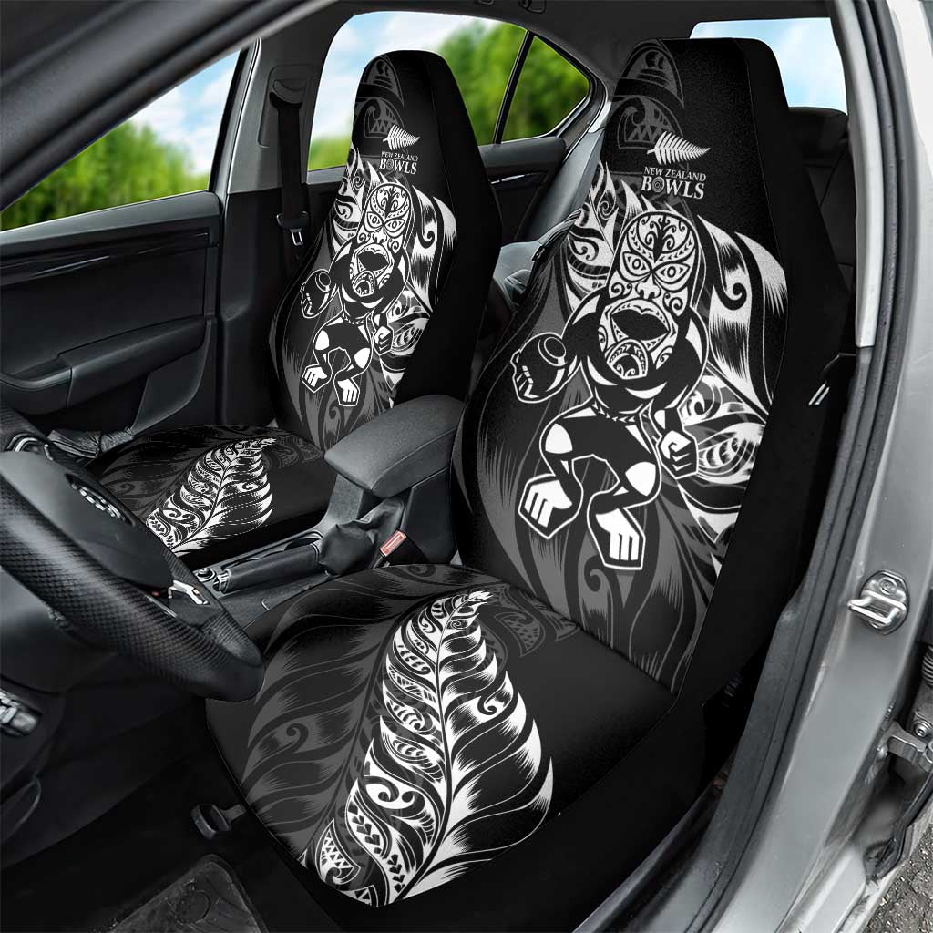 New Zealand Lawn Bowls Car Seat Cover Black Maori Warrior Tribal Silver Fern - Aussie Hoodie