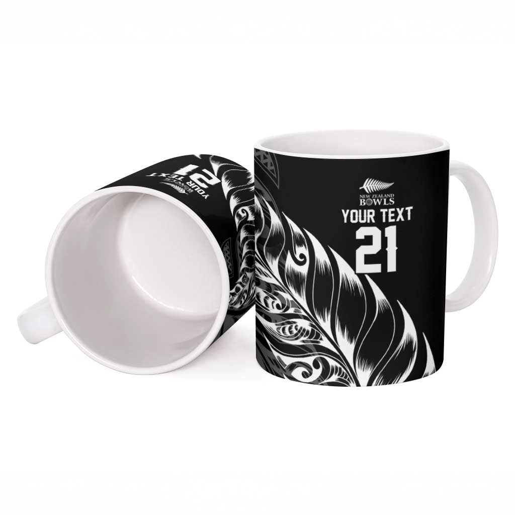 New Zealand Lawn Bowls Custom Ceramic Mug Black Maori Warrior Tribal Silver Fern - Aussie Hoodie