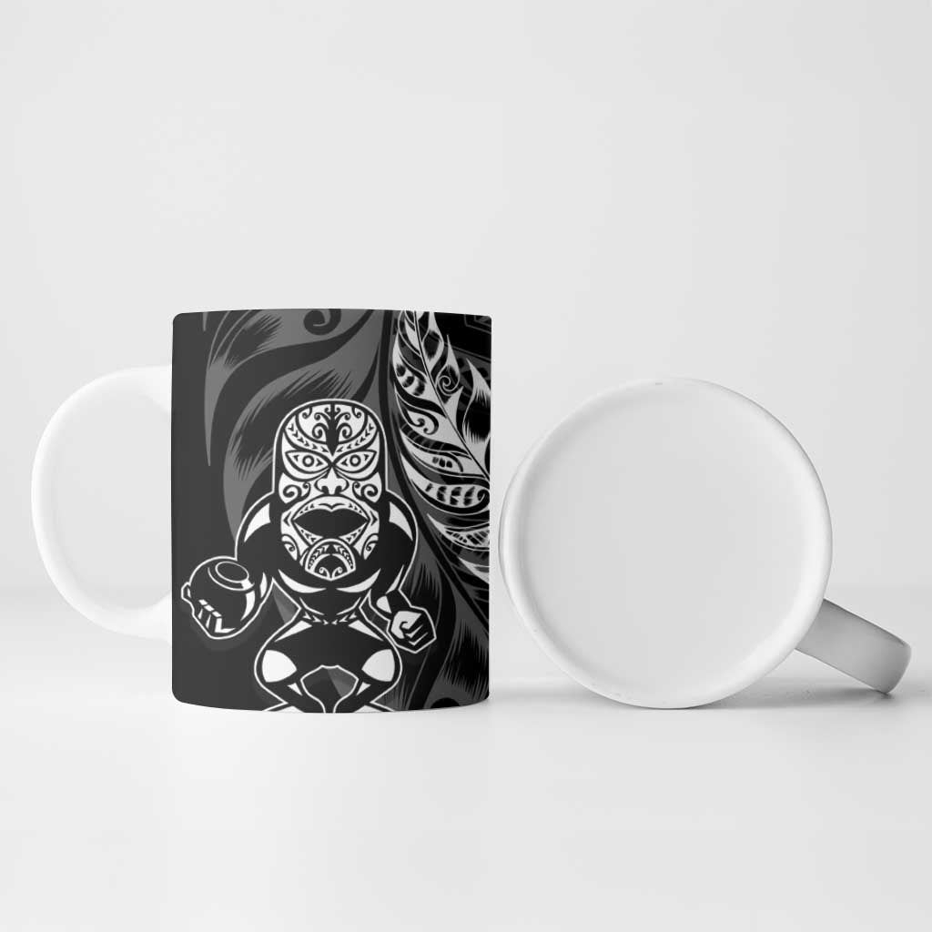 New Zealand Lawn Bowls Custom Ceramic Mug Black Maori Warrior Tribal Silver Fern - Aussie Hoodie