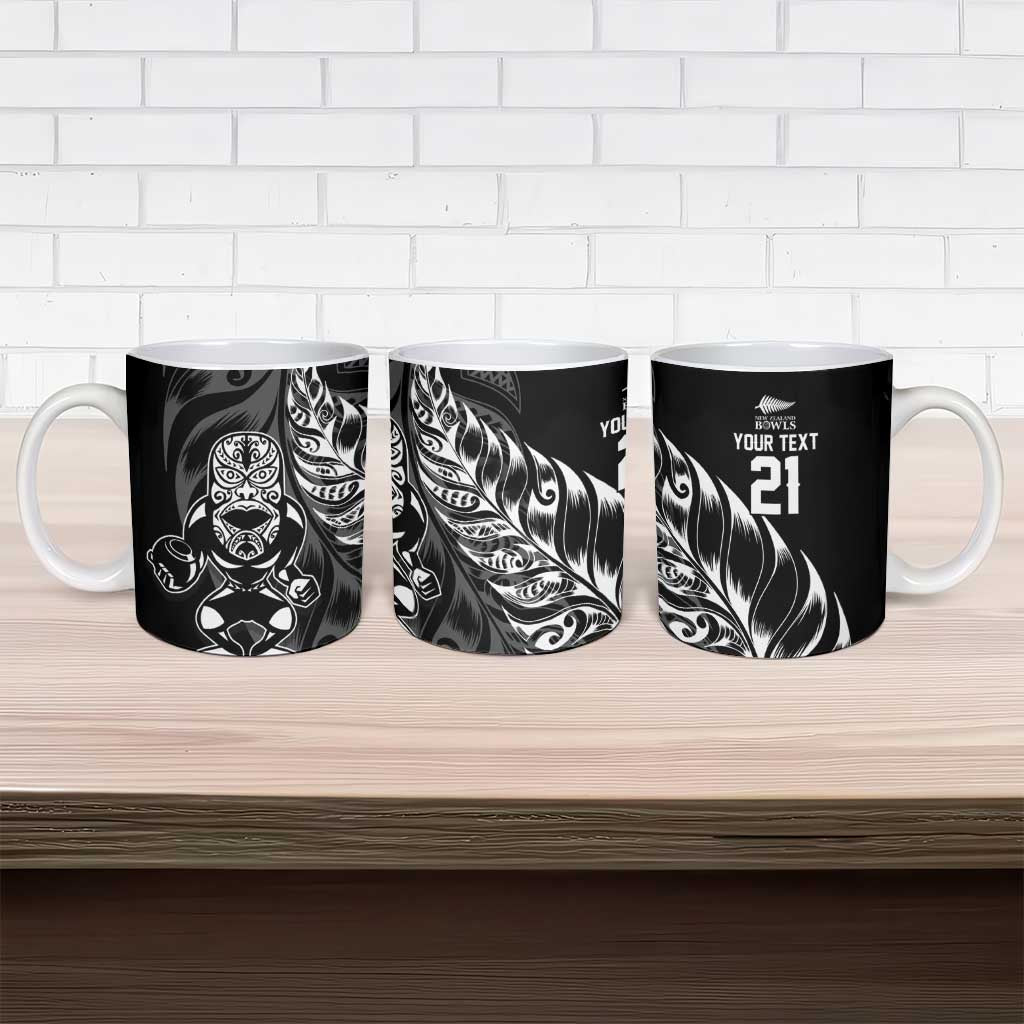 New Zealand Lawn Bowls Custom Ceramic Mug Black Maori Warrior Tribal Silver Fern - Aussie Hoodie