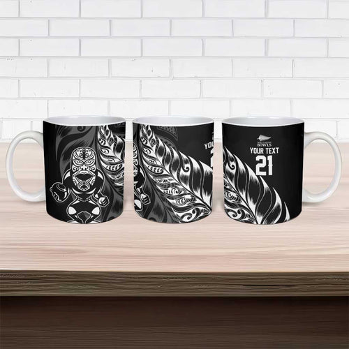 New Zealand Lawn Bowls Custom Ceramic Mug Black Maori Warrior Tribal Silver Fern - Aussie Hoodie