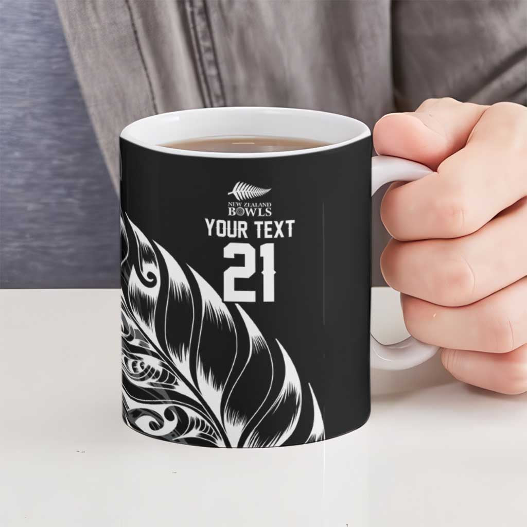 New Zealand Lawn Bowls Custom Ceramic Mug Black Maori Warrior Tribal Silver Fern - Aussie Hoodie