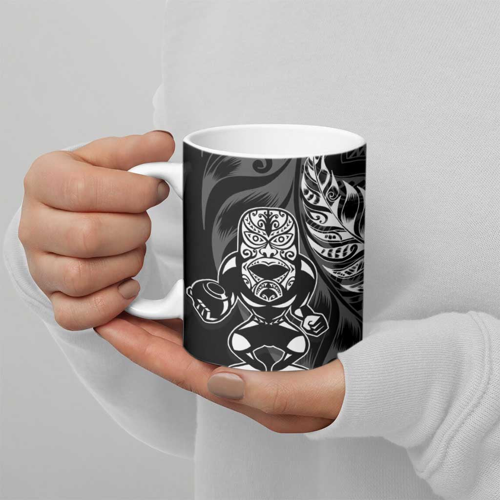 New Zealand Lawn Bowls Custom Ceramic Mug Black Maori Warrior Tribal Silver Fern - Aussie Hoodie