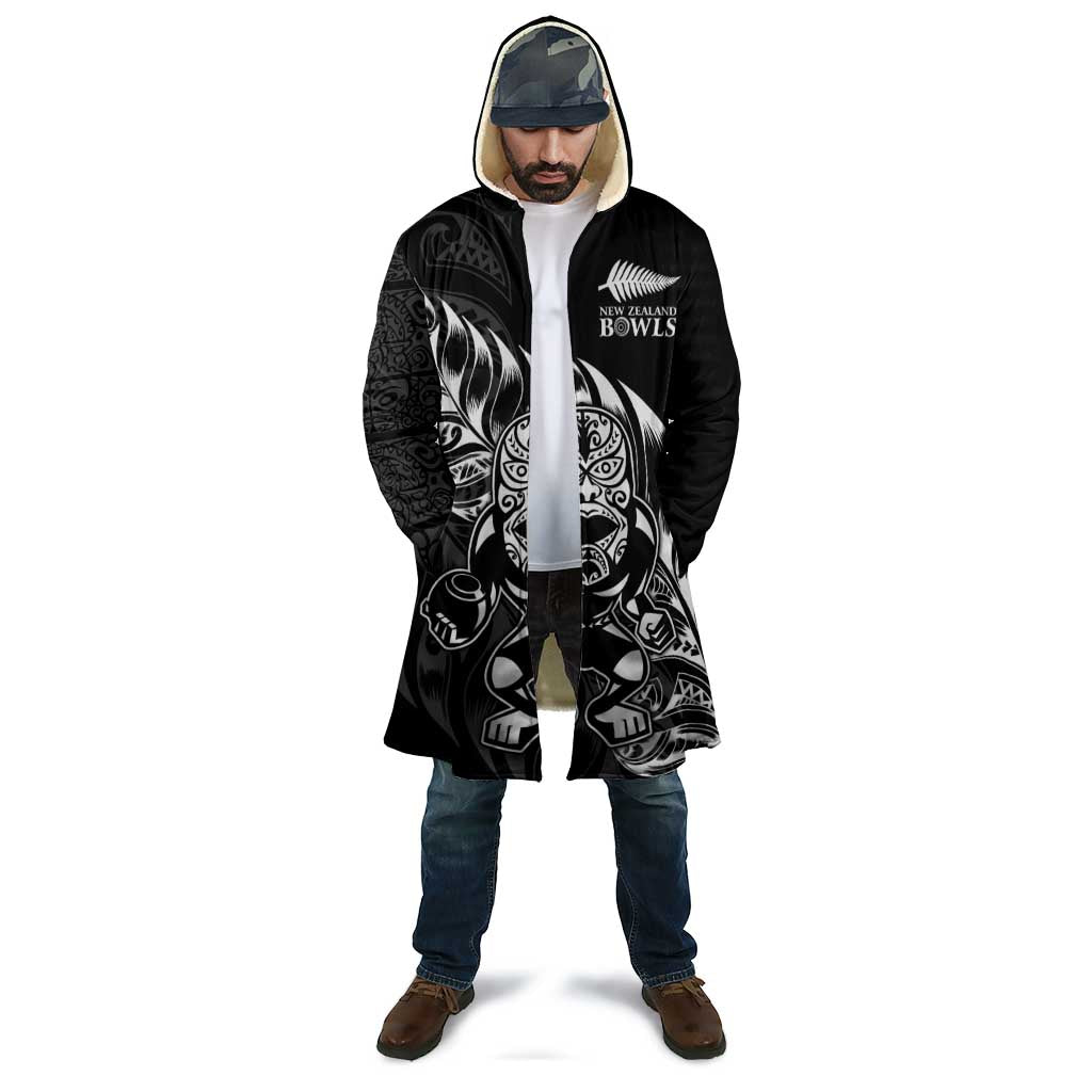 New Zealand Lawn Bowls Custom Cloak Black Maori Warrior Tribal Silver Fern - Aussie Hoodie