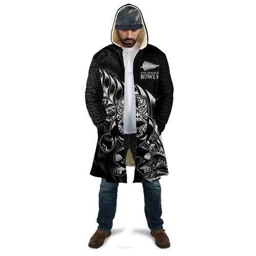 New Zealand Lawn Bowls Custom Cloak Black Maori Warrior Tribal Silver Fern - Aussie Hoodie