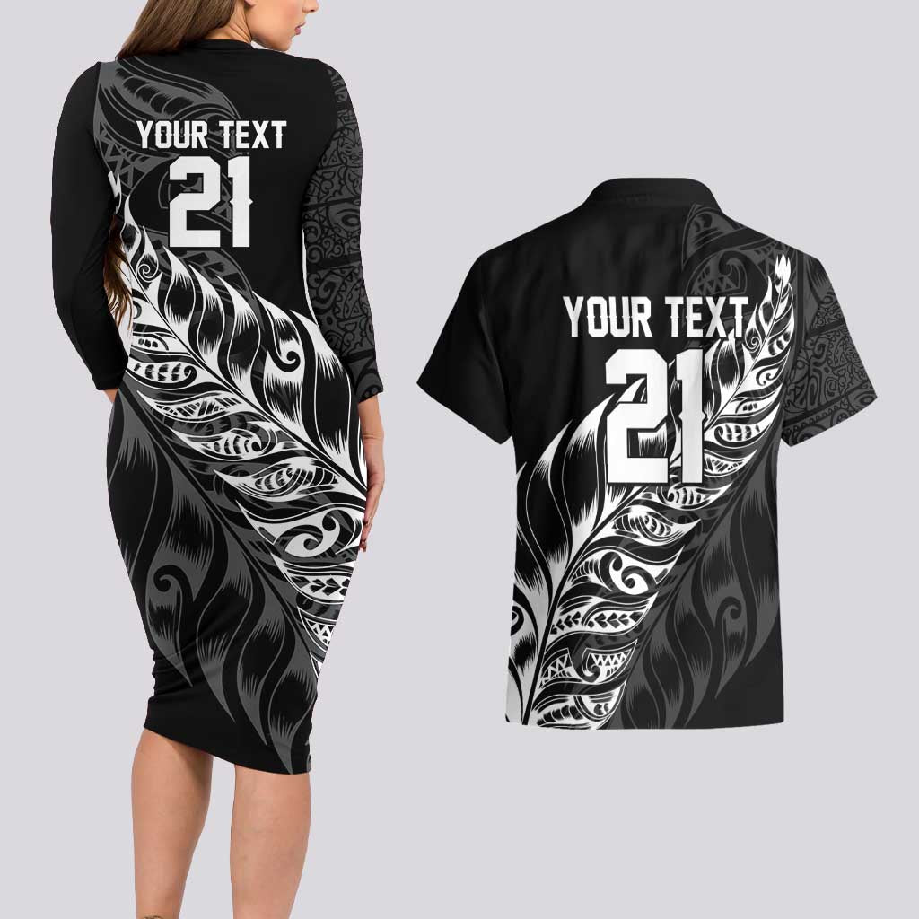 New Zealand Lawn Bowls Custom Couples Matching Long Sleeve Bodycon Dress and Hawaiian Shirt Black Maori Warrior Tribal Silver Fern - Aussie Hoodie