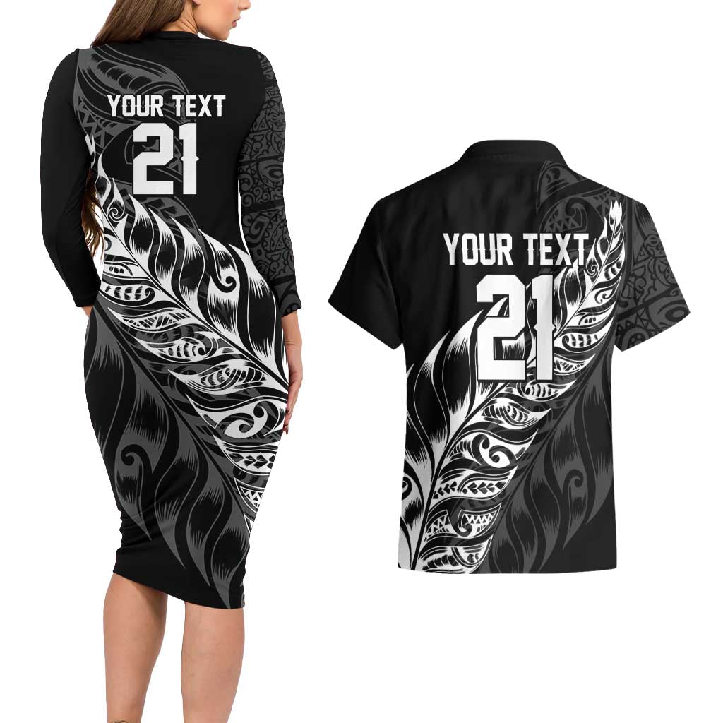 New Zealand Lawn Bowls Custom Couples Matching Long Sleeve Bodycon Dress and Hawaiian Shirt Black Maori Warrior Tribal Silver Fern - Aussie Hoodie