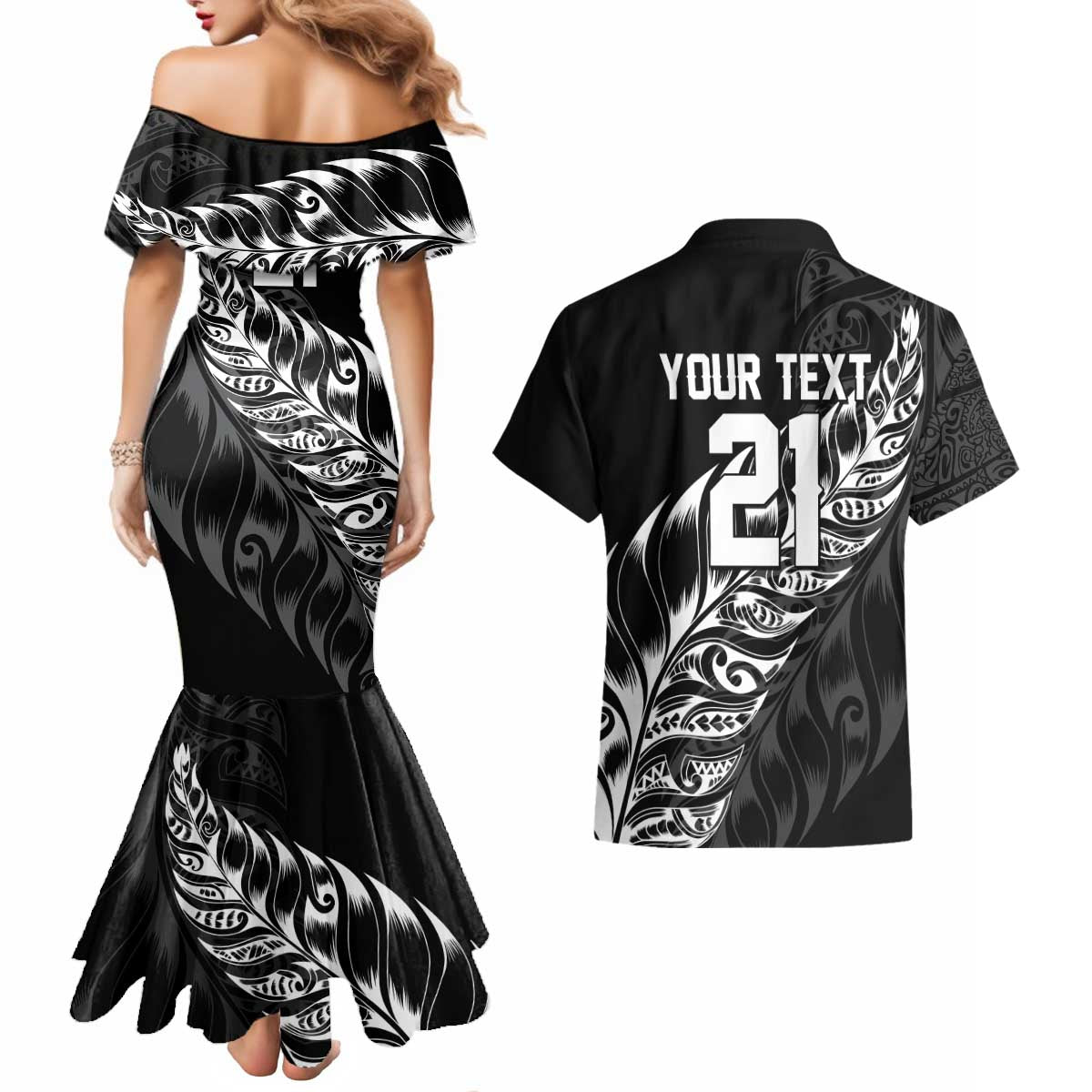 New Zealand Lawn Bowls Custom Couples Matching Mermaid Dress and Hawaiian Shirt Black Maori Warrior Tribal Silver Fern - Aussie Hoodie