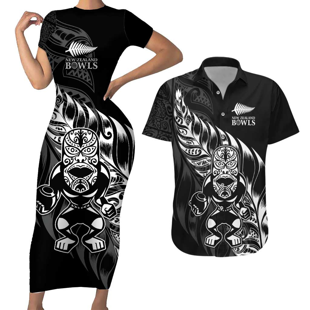 New Zealand Lawn Bowls Custom Couples Matching Short Sleeve Bodycon Dress and Hawaiian Shirt Black Maori Warrior Tribal Silver Fern - Aussie Hoodie