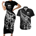 New Zealand Lawn Bowls Custom Couples Matching Short Sleeve Bodycon Dress and Hawaiian Shirt Black Maori Warrior Tribal Silver Fern - Aussie Hoodie